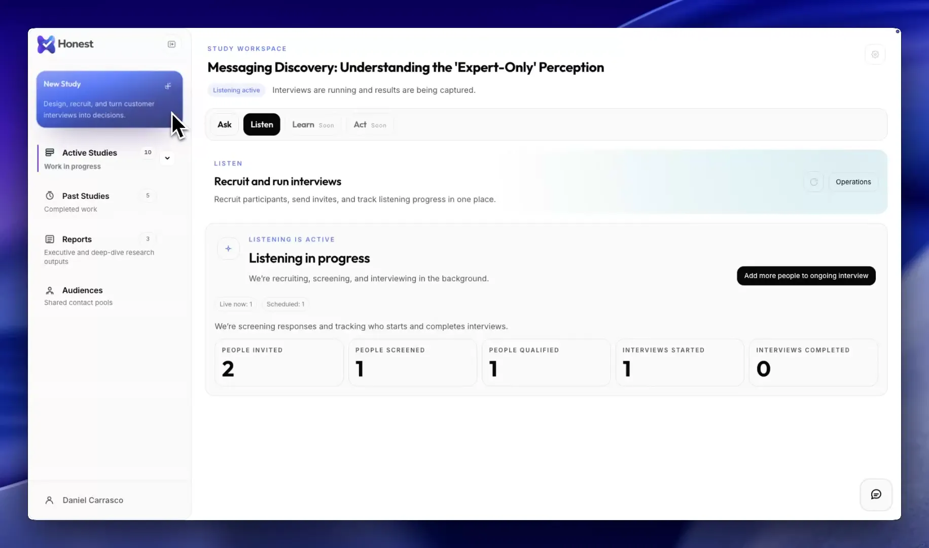 Honest product workspace — published product demo